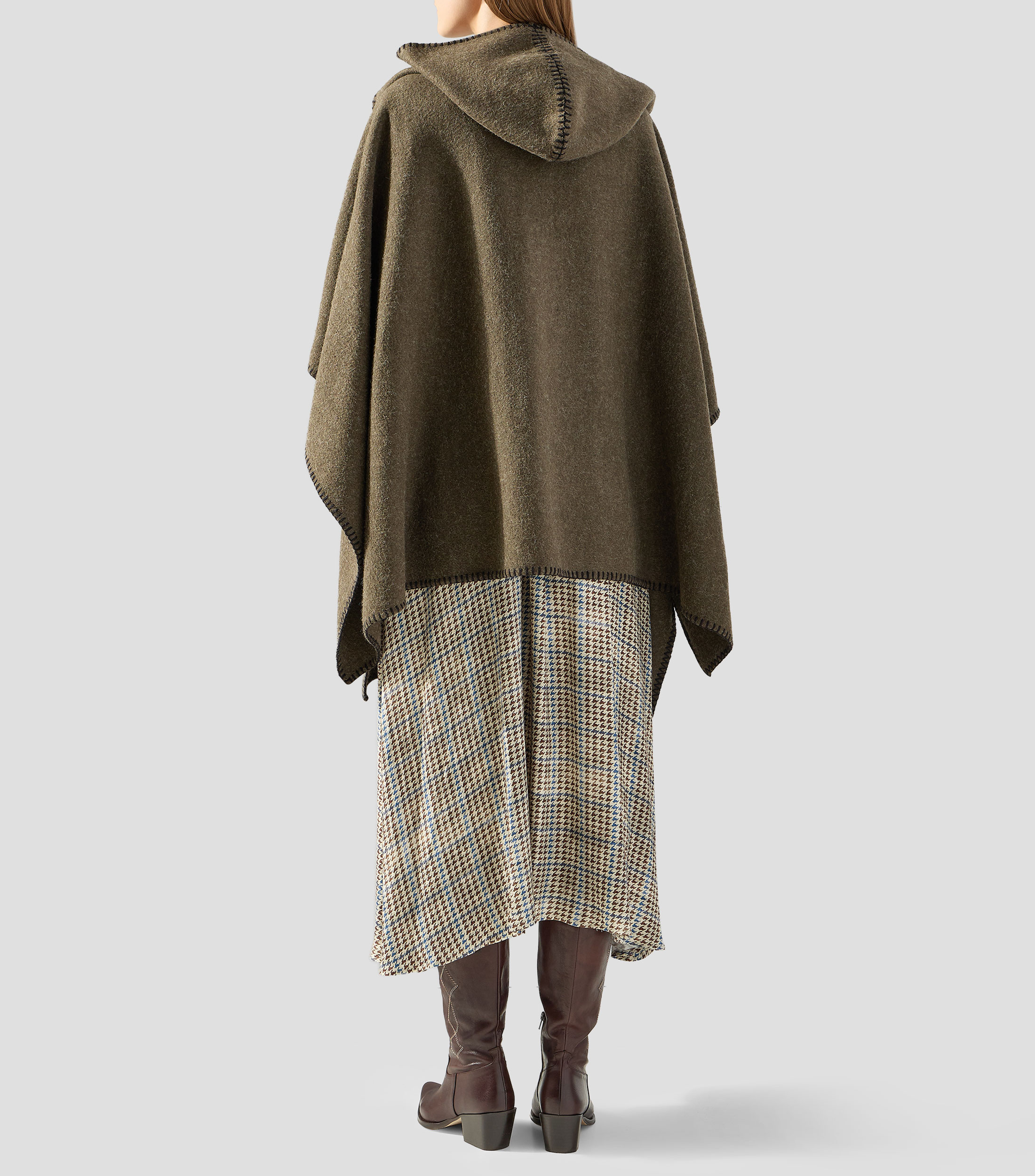 Poncho con capucha liso Mujer